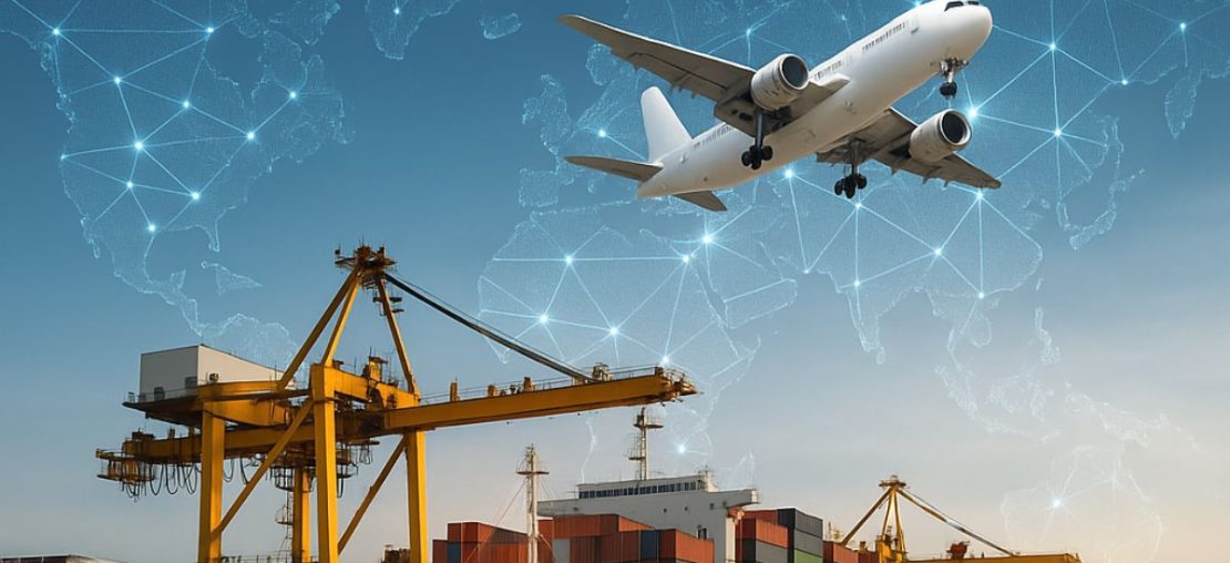 Avião no céu com mapas de países em linhas claras
