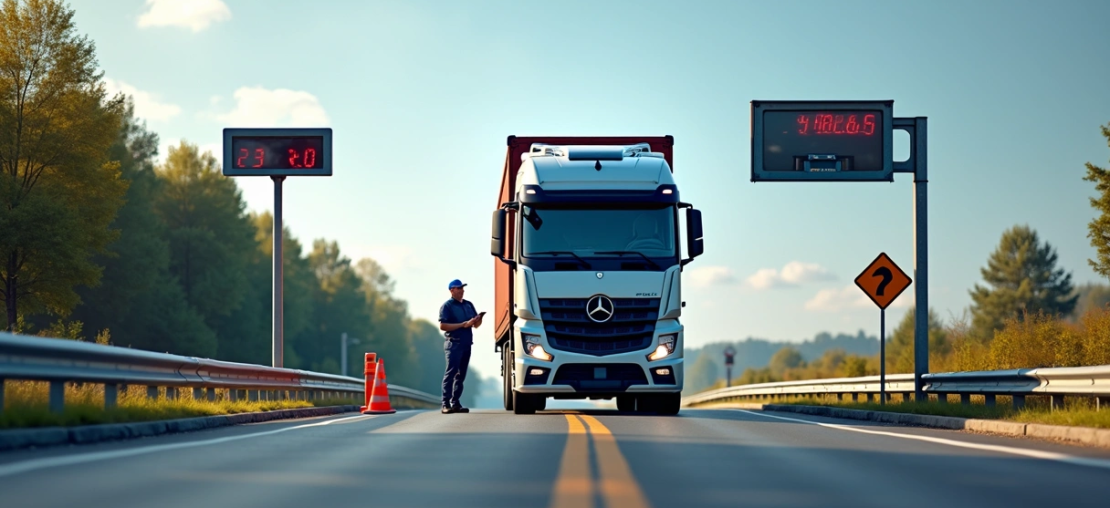 Caminhão sendo parado em rodoviária para pesagem