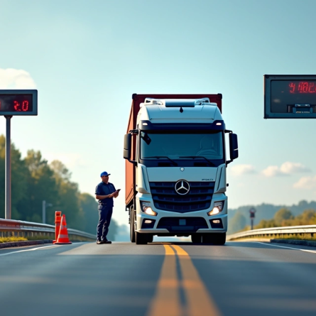 Caminhão sendo parado em rodoviária para pesagem