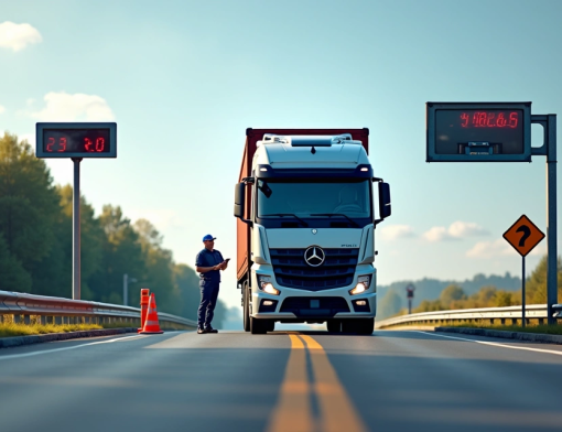 Caminhão sendo parado em rodoviária para pesagem