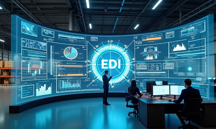 Painel tecnológico escrito "EDI"