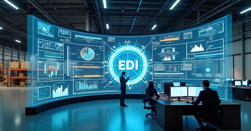 Painel tecnológico escrito "EDI"