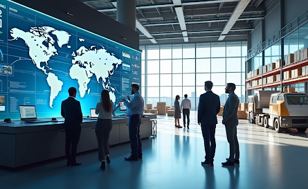 Equipe acompanhando no painel processo logístico