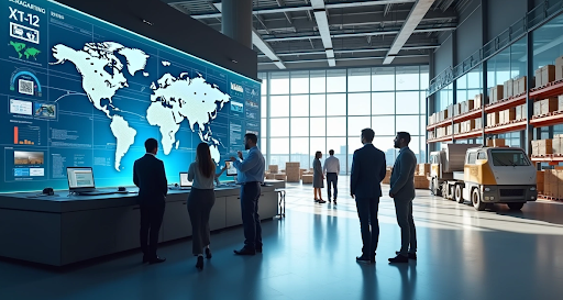 Equipe acompanhando no painel processo logístico