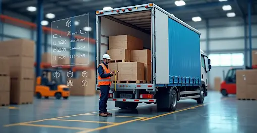 homem confererindo caixa dentro de um caminhão.