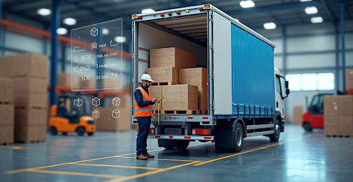 homem confererindo caixa dentro de um caminhão.